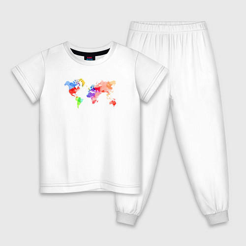 Детская пижама Карта мира - акварель / Белый – фото 1