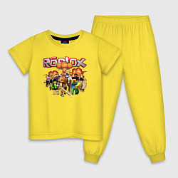 Пижама хлопковая детская Роблокс на фоне взрыва roblox, цвет: желтый
