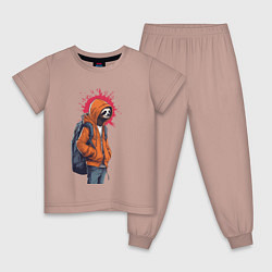 Пижама хлопковая детская Школьник ленивец, цвет: пыльно-розовый