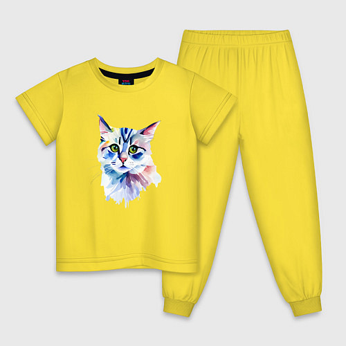 Детская пижама Акварельный волшебный котик / Желтый – фото 1