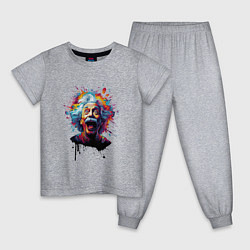 Пижама хлопковая детская Эйнштейн с языком в краске, цвет: меланж