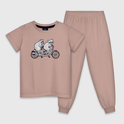 Пижама хлопковая детская Енотики на велике, цвет: пыльно-розовый