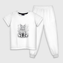 Пижама хлопковая детская Кот мандала, цвет: белый