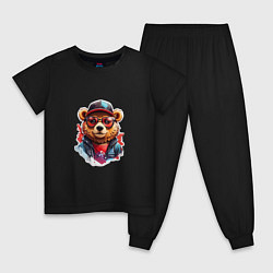 Детская пижама Модный медведь в кепке и в очках
