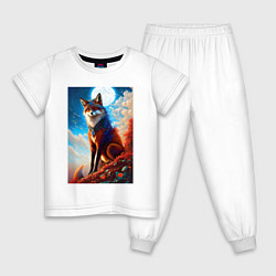Пижама хлопковая детская Крутая лисичка с медальоном - нейросеть, цвет: белый