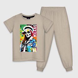 Пижама хлопковая детская Skeleton fashionista - Milano - pop art, цвет: миндальный