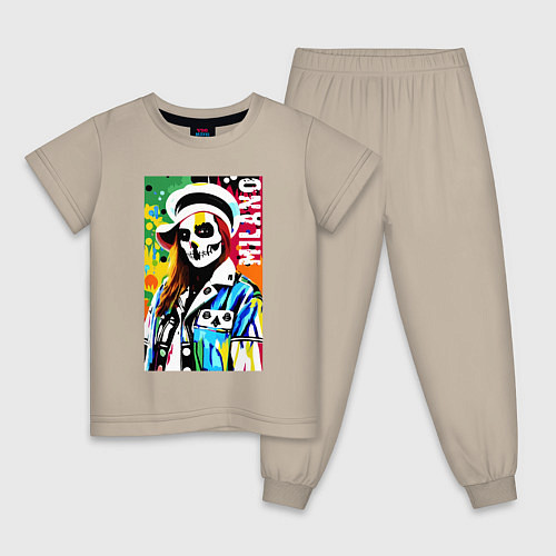Детская пижама Skeleton fashionista - Milano - pop art / Миндальный – фото 1