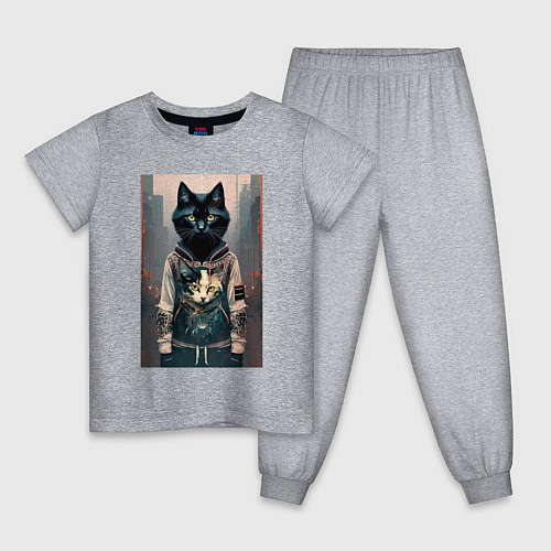 Детская пижама Уличный котяра в модном прикиде / Меланж – фото 1