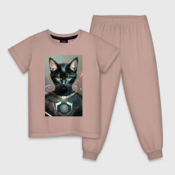 Пижама хлопковая детская Крутой котяра - киберпанк, цвет: пыльно-розовый