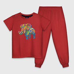 Пижама хлопковая детская Разноцветный слоник, цвет: красный