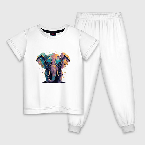 Детская пижама Красочный слон в очках / Белый – фото 1