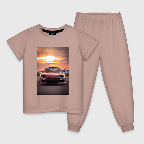 Детская пижама Авто в багровом закате / Пыльно-розовый – фото 1