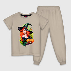 Детская пижама Рыжая ведьма с тыквой и черным котом