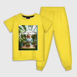 Пижама хлопковая детская Барби: биологические эксперименты, цвет: желтый