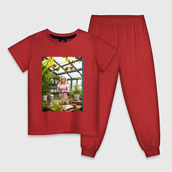 Пижама хлопковая детская Барби: биологические эксперименты, цвет: красный
