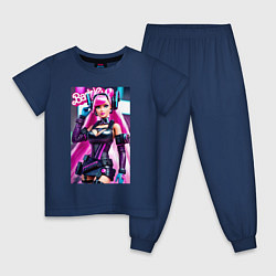 Пижама хлопковая детская Барби - киберпанк - нейросеть, цвет: тёмно-синий