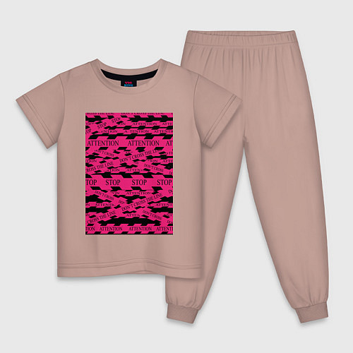 Детская пижама Розовая стоп лента Абстракция с заградительной лен / Пыльно-розовый – фото 1