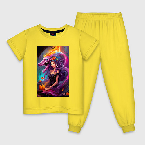 Детская пижама Witch and dragon - fantasy / Желтый – фото 1