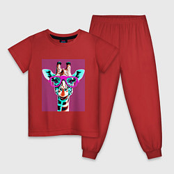 Пижама хлопковая детская Жирафа в розовых очках, цвет: красный