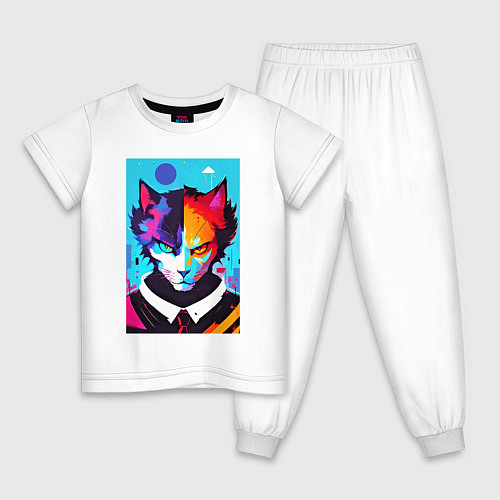 Детская пижама Сердитый кот - поп-арт / Белый – фото 1