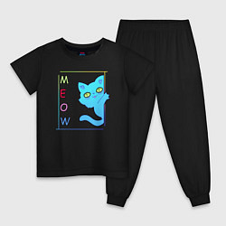 Пижама хлопковая детская Cat meow, цвет: черный