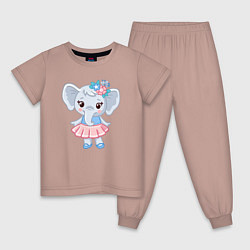 Пижама хлопковая детская Elephant girl, цвет: пыльно-розовый