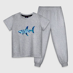 Детская пижама Акула из мозаики цвета моря с надписью shark