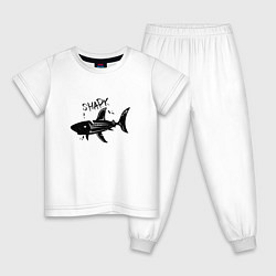 Пижама хлопковая детская Трайбл акула с надписью shark, цвет: белый