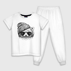 Пижама хлопковая детская Красная панда в очках, цвет: белый