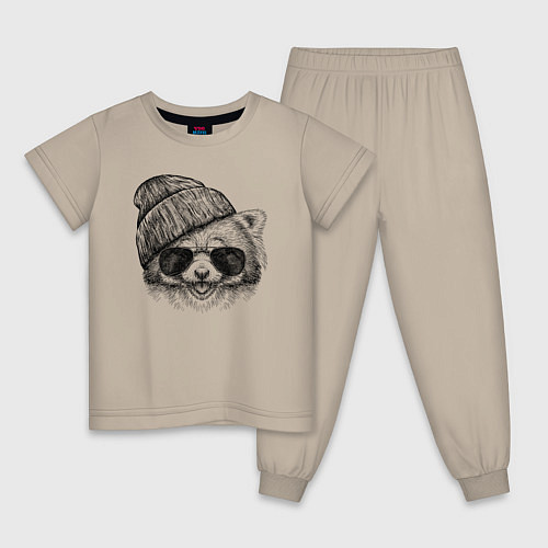 Детская пижама Красная панда в очках / Миндальный – фото 1