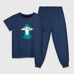 Пижама хлопковая детская Приземление НЛО, цвет: тёмно-синий