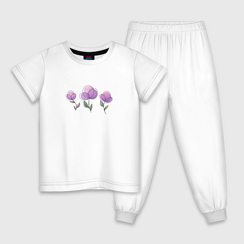 Детская пижама Акварельные сиреневые цветы / Белый – фото 1