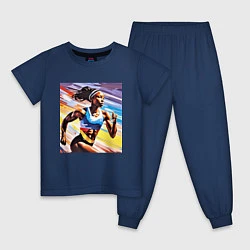 Пижама хлопковая детская Девушка спринтер, цвет: тёмно-синий