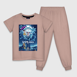 Пижама хлопковая детская Тоторо в синих тонах, цвет: пыльно-розовый