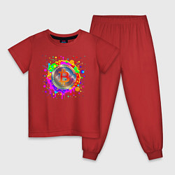 Пижама хлопковая детская Биткоин-монета, цвет: красный