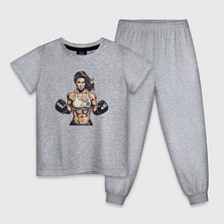 Пижама хлопковая детская Женский бокс, цвет: меланж