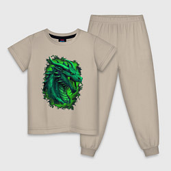 Пижама хлопковая детская Дракон 2024 зеленый, цвет: миндальный