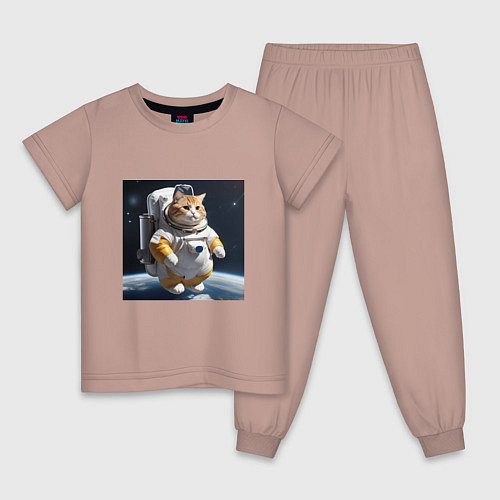 Детская пижама Толстый котик астронавт / Пыльно-розовый – фото 1