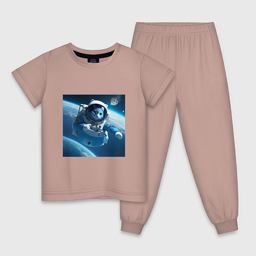 Детская пижама Голубой котик космонавт / Пыльно-розовый – фото 1
