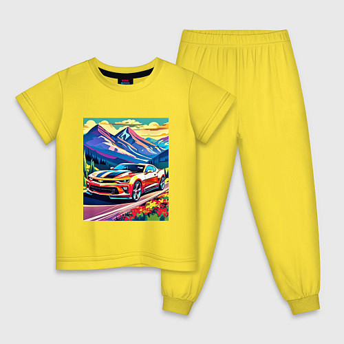 Детская пижама Авто на фоне гор / Желтый – фото 1