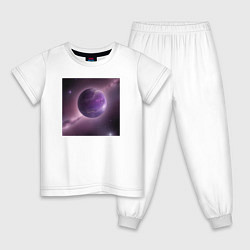 Пижама хлопковая детская Планета фиолет, цвет: белый
