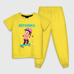 Пижама хлопковая детская Вероника - девочка на скейте, цвет: желтый