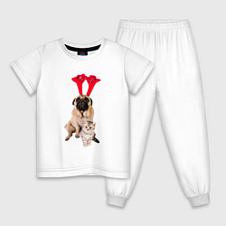 Детская пижама Мопс с ушками и котёнок