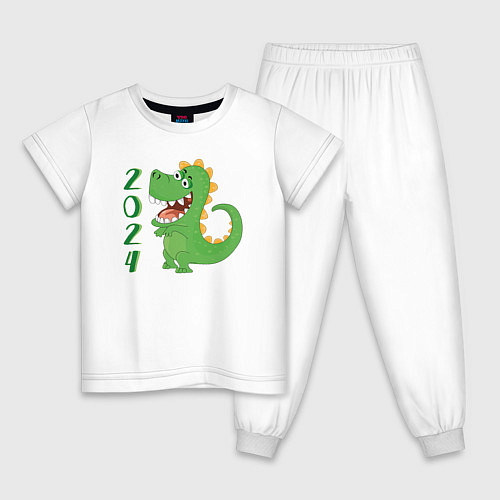 Детская пижама Дракон зеленый 2024 / Белый – фото 1