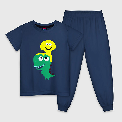Детская пижама Детский динозавр со смайликом на голове / Тёмно-синий – фото 1