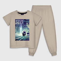 Пижама хлопковая детская Медведь в большом городе -нейросеть, цвет: миндальный