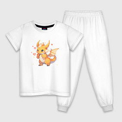 Пижама хлопковая детская Милый жёлтый дракончик, цвет: белый