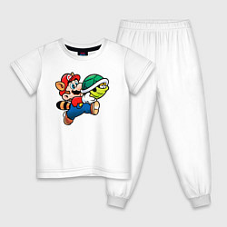 Пижама хлопковая детская Марио несёт черепашку, цвет: белый