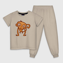 Пижама хлопковая детская Удивлённая обезьянка, цвет: миндальный