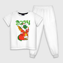 Пижама хлопковая детская Дракон дед Мороз, цвет: белый